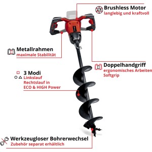 Einhell Akku-Erdbohrer GP-EA 18/150 Li BL-Solo: Erdbohrer mit robustem Metallrahmen und bürstenlosem Motor.