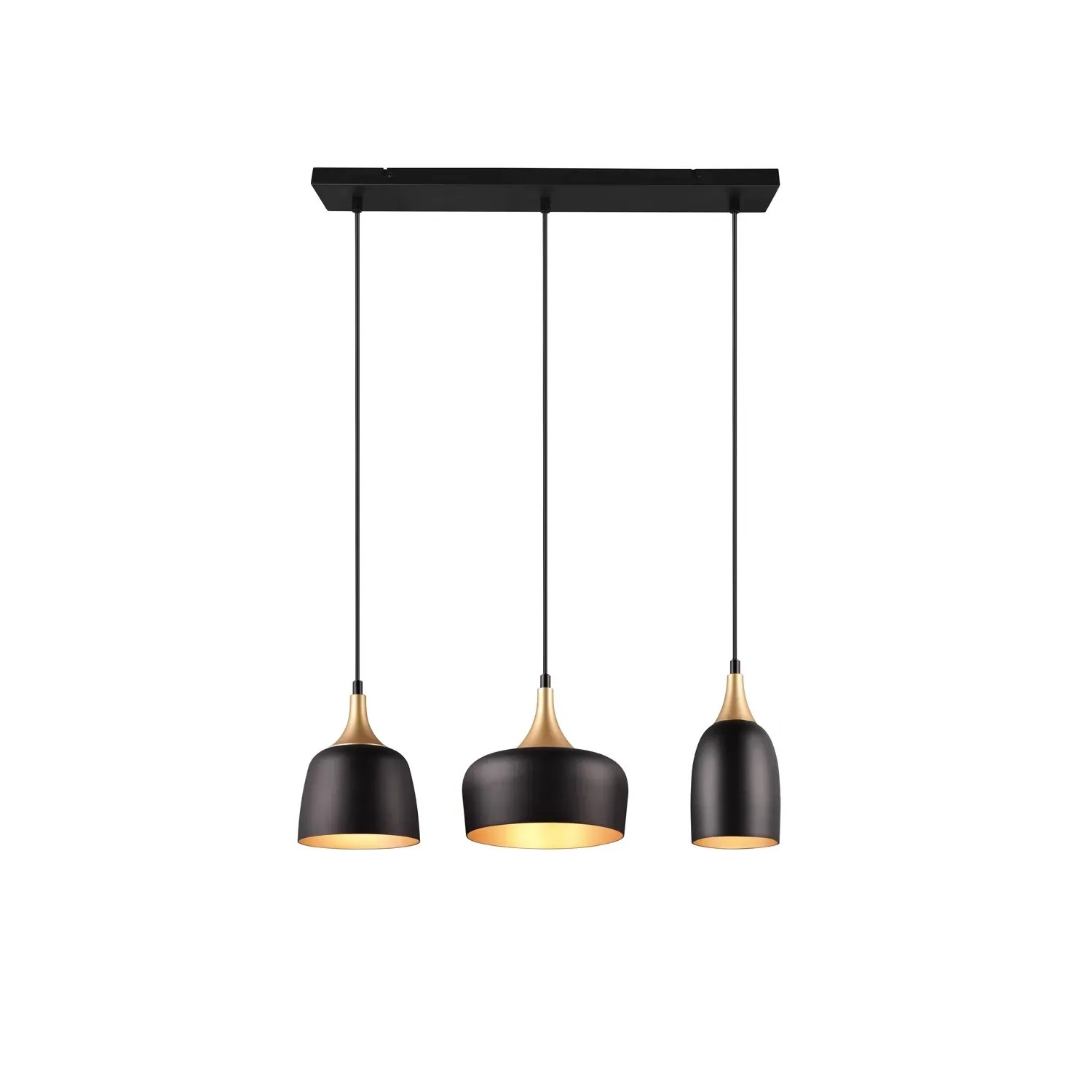 Trio Pendelleuchte Chiraz, 3-flammig, schwarz matt mit goldenen Akzenten.