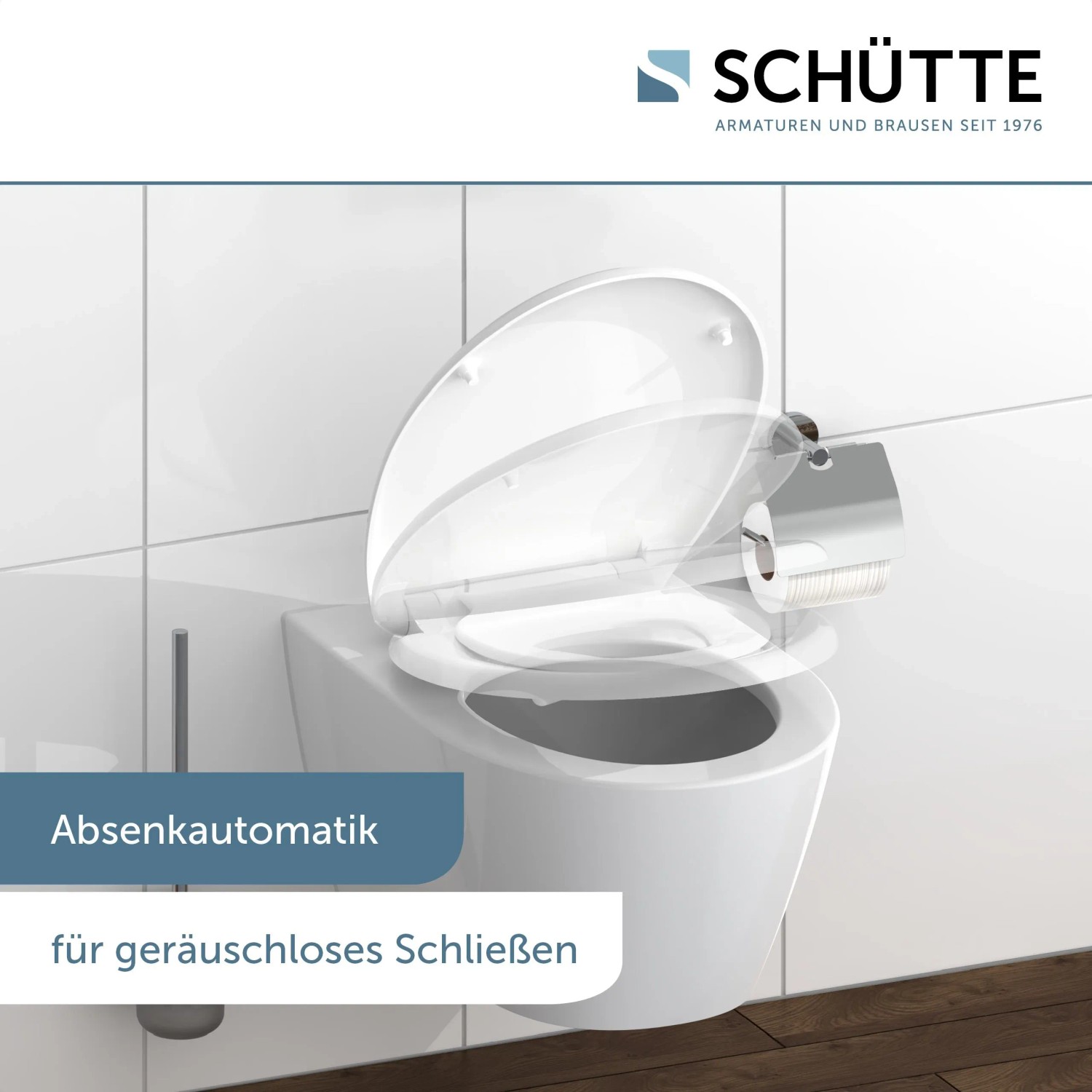Schütte WC-Sitz Family White mit Absenkautomatik und Kindersitz auf einem weißen Hänge-WC.