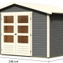 Lackiertes Karibu Holz-Gartenhaus Aesch mit Satteldach, 242x242 cm, in Terragrau. Inklusive Maße.