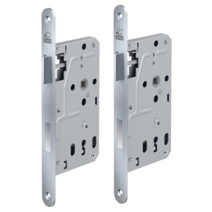 2er Set Basi Zimmertürschloss ES 927, Edelstahl Rundstulp, DIN Rechts/Links verwendbar.