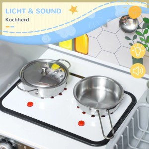 AIYAPLAY Kinderküche: Herd mit Topf und Pfanne, Licht- & Soundeffekte für realistisches Kochspiel.