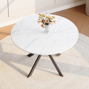 okwish Esstisch mit MDF X Gestell Küche Wohnzimmer Rundtisch 110x110x76cm Weiß Schwarz