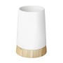 Wenko Zahnputzbecher Bamboo, weiße Keramik mit Bambusfuß, für Bad und WC.