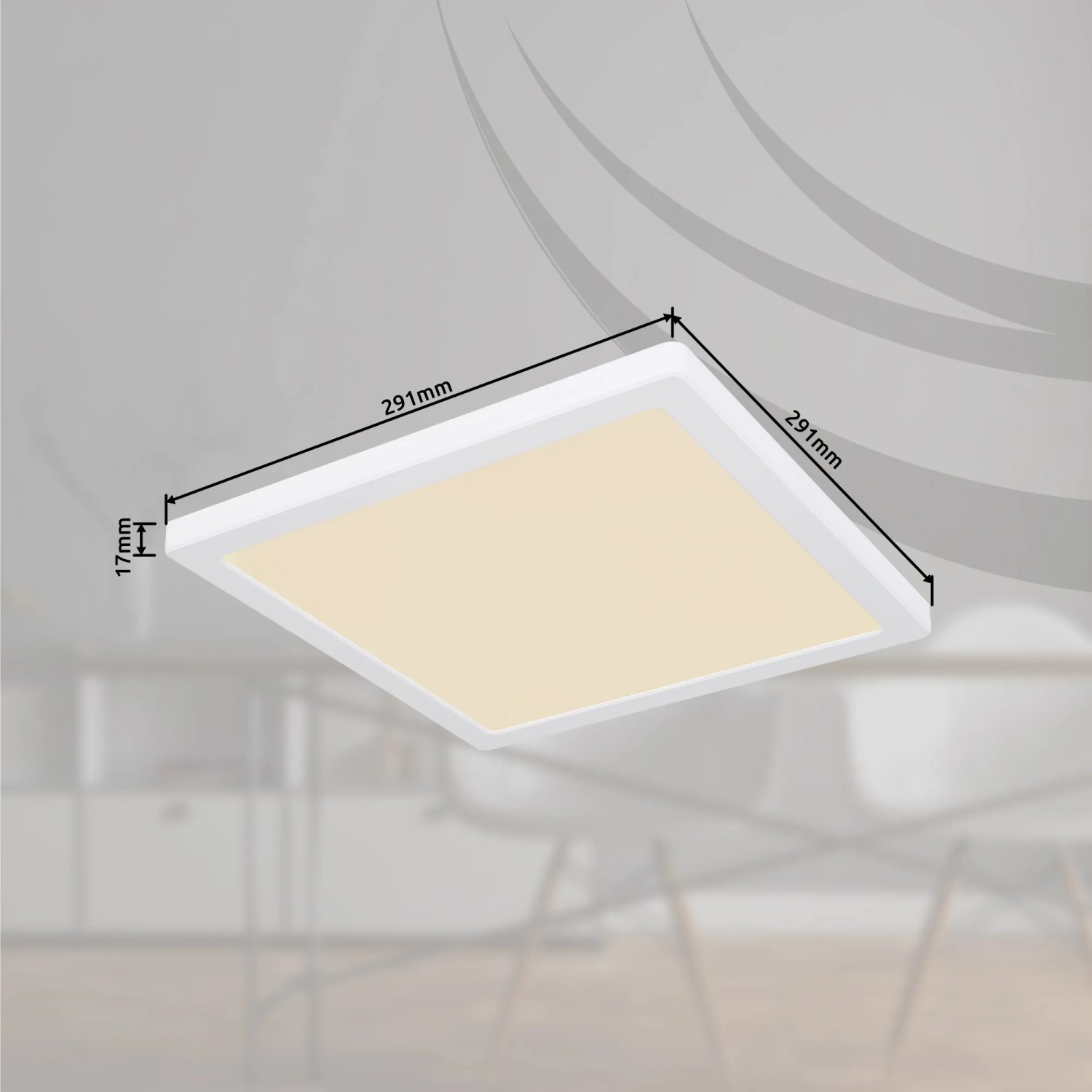 Quadratische, weiße LED-Deckenleuchte Lasse von Globo, 291x291x17 mm, mit einstellbaren Weißtönen.