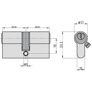 Technische Zeichnung Basi Bau Zylinder G101 30/35 mm Profil Doppelzylinder