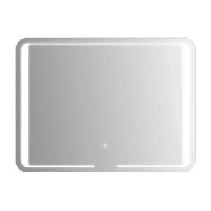 Rechteckiger, silberner LED-Spiegel RoomLight III, 80x60 cm, mit umlaufender Beleuchtung.