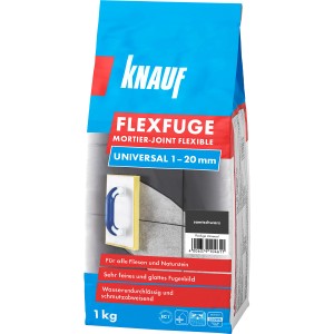 Knauf Flexfuge Universal Samtschwarz, 1 kg Sack. Fugenmasse für Fliesen und Naturstein.