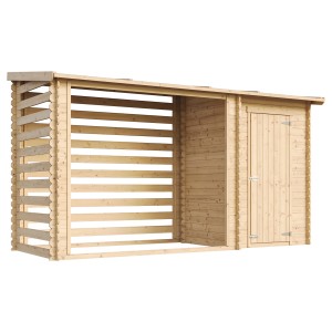 TIMBELA Gartenhaus Holz mit Brennholzregal 3,64 m² M205 ohne Boden