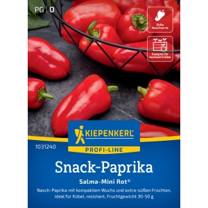 Kiepenkerl Paprika Salma-Mini Rot F1-Hybride: Rote, kleine Snack-Paprika in Schale und lose.