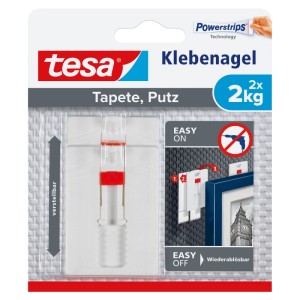 Tesa Klebenagel für Tapeten und Putz, verstellbar, 2kg Haltekraft. Spurlos wiederablösbar, ohne Bohren.