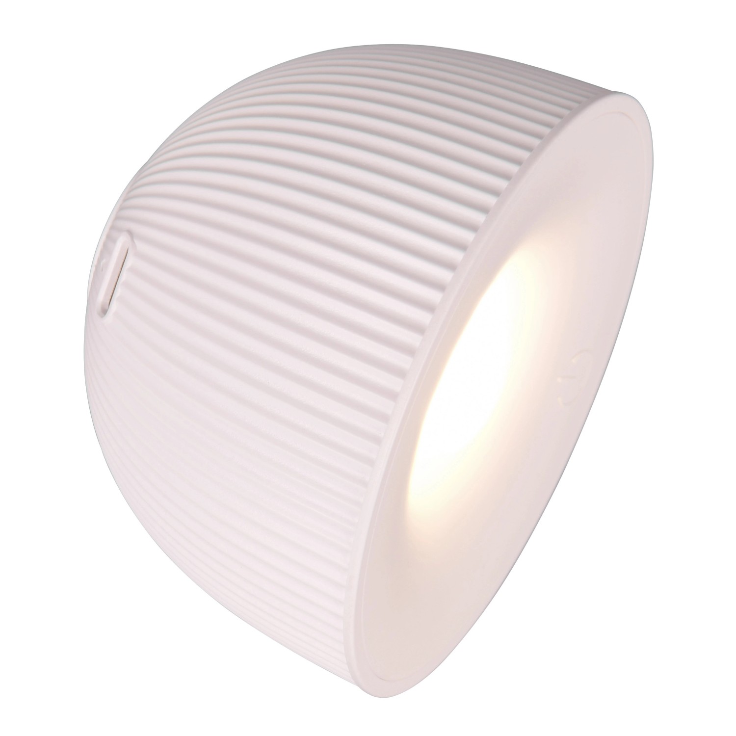 Weiße Reality LED-Tischleuchte Maxima, dimmbare Akku-Tischlampe mit Rillenmuster.
