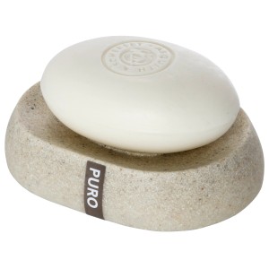 Wenko Seifenablage Puro steingrau mit Seife, ovale Form, Polyresin.
