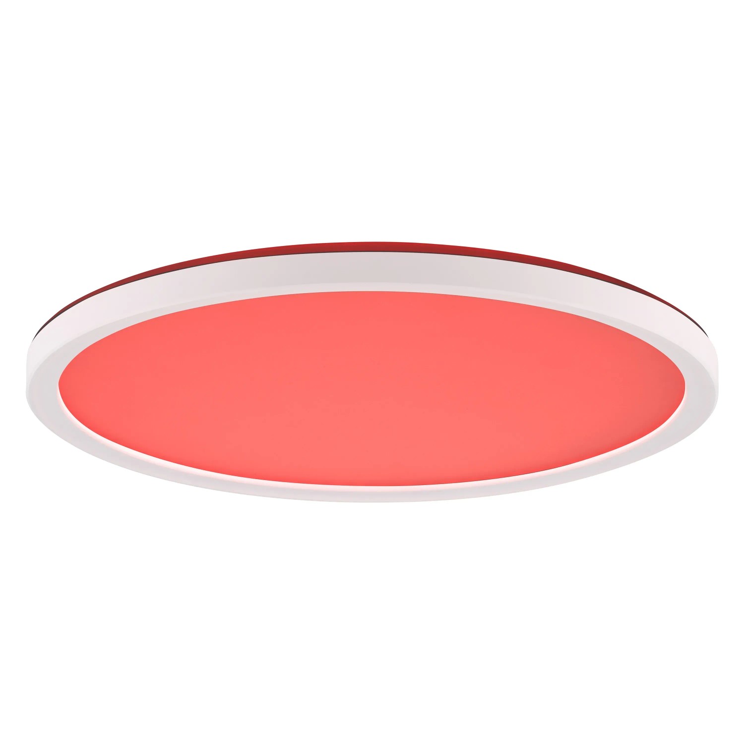 Weiße LED Deckenleuchte Velion, Ø 29,3 cm mit rotem Licht. Moderne Lampe für Wohnräume.