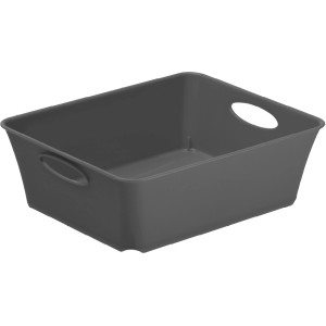Anthrazitfarbene Rotho Living Aufbewahrungsbox C6 (1 l) aus Kunststoff mit Griffen.