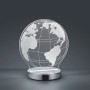 Moderne LED Tischleuchte Globe mit Weltkugel-Design und Chromfuß für stimmungsvolle Beleuchtung.
