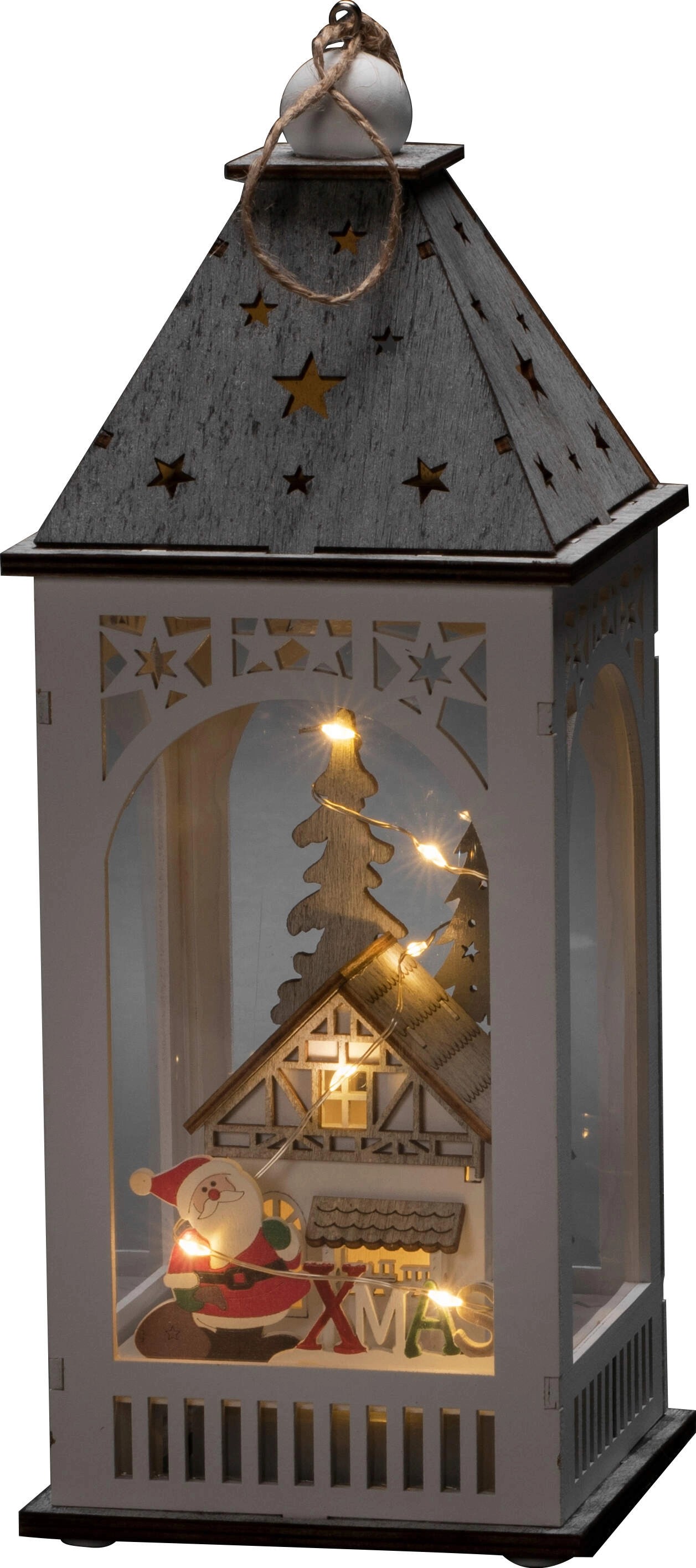 Konstsmide LED Holzlaterne Weiß mit Haus 8 Dioden Warmweiß kaufen bei OBI
