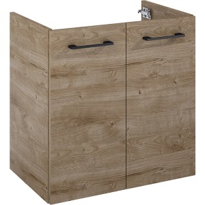 Maximus Waschbeckenunterschrank CHEESE Eiche, Unterschrank mit zwei Türen und schwarzen Griffen.