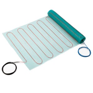 Perobe elektrische Fußbodenheizung, 1 m², Heizmatte mit blauen und schwarzen Kabeln.