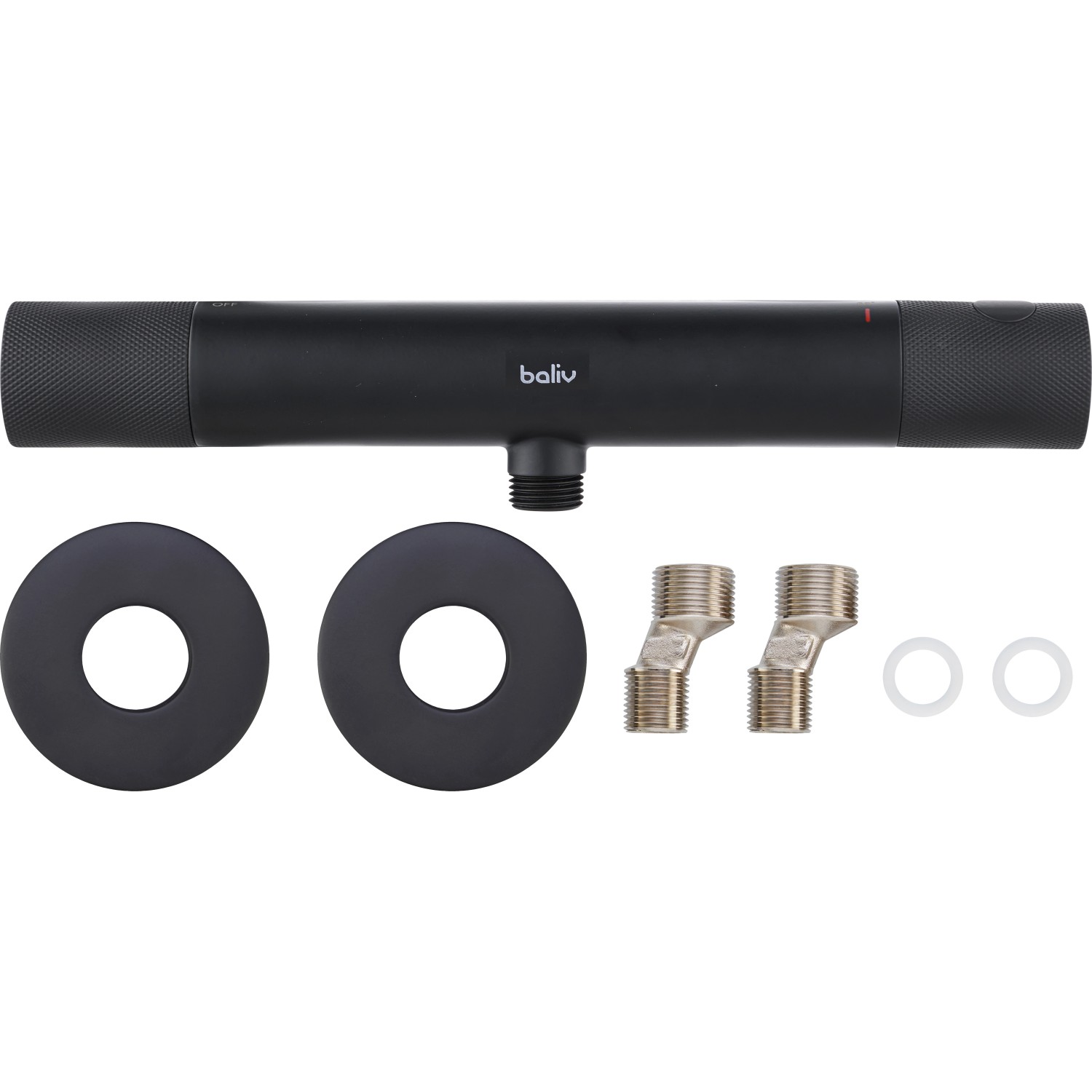 baliv Thermostat-Duscharmatur DU-2061, Schwarz-Matt, mit S-Anschlüssen und Rosetten.