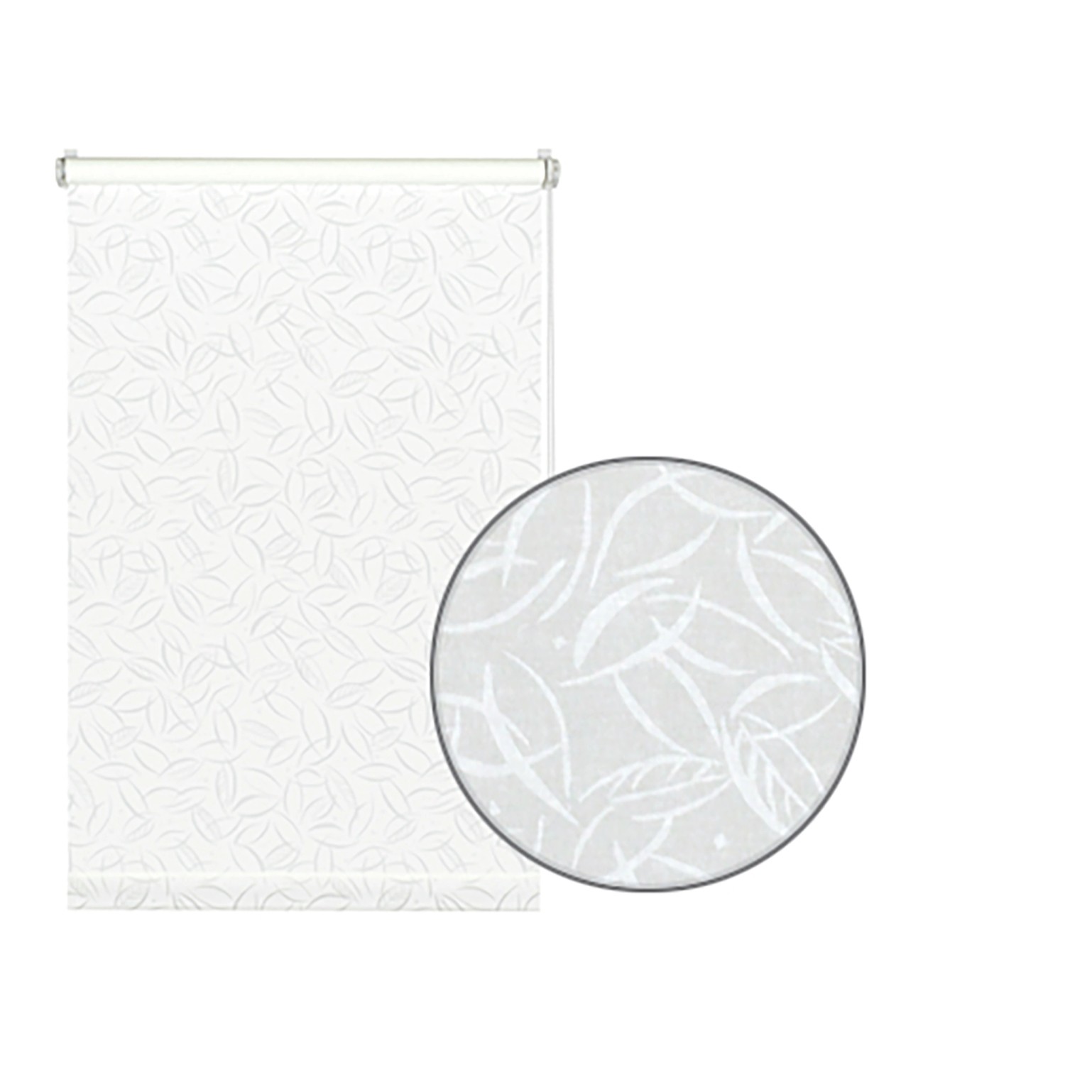 Gardinia EasyFix Rollo Jahreszeit, 120x150 cm, weiß mit dezentem Blattmuster, lichtdurchlässig.