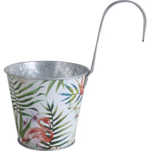 Metalltopf Flamingo mit Aufhänger, 23,5 cm, Gartendeko für Balkon und Garten.