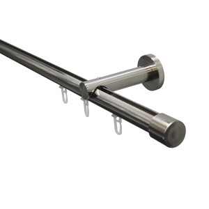 Gardinenstangen-Set Isa, 1-läufig, Edelstahl-Optik, mit Innenlauf und Zubehör.