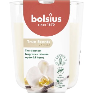Bolsius Duftkerze True Scents Vanille im Glas, elfenbeinfarben, für ein gemütliches Ambiente.