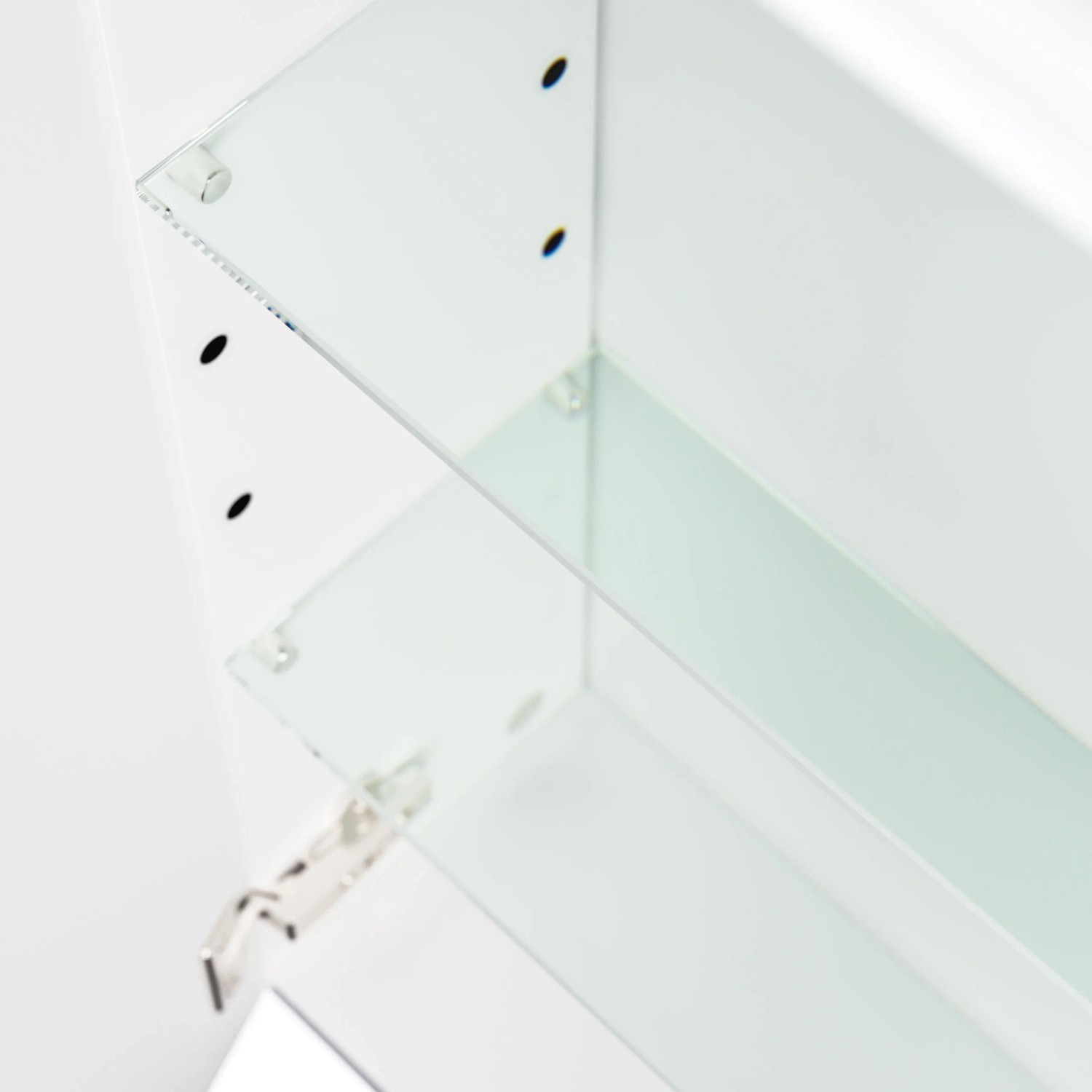 Innenansicht: Posseik Spiegelschrank 60 cm in Beton-Optik mit Glasböden.