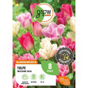 Verpackung GROW by OBI Tulpen Triumph Mischung Rosa, 8 Stück Blumenzwiebeln.