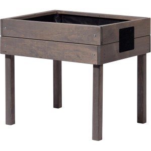 Anthrazitfarbenes Minihochbeet aus Holz mit Tafel, 50x40x45 cm, ideal für kleine Gärten.