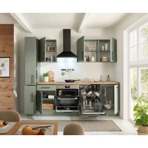 Respekta Küchenzeile Anton Landhaus Schilfgrün 250 cm mit Einbau Herd-Set