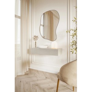 Selsey Veldio Wand-Konsole 90 cm in Greige mit Lamellenfront und Schublade, schwebend im modernen Raum.