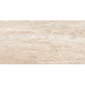 Beige Keramik Bodenfliese Travertino, 30x60 cm, für Innenräume mit Travertinoptik.