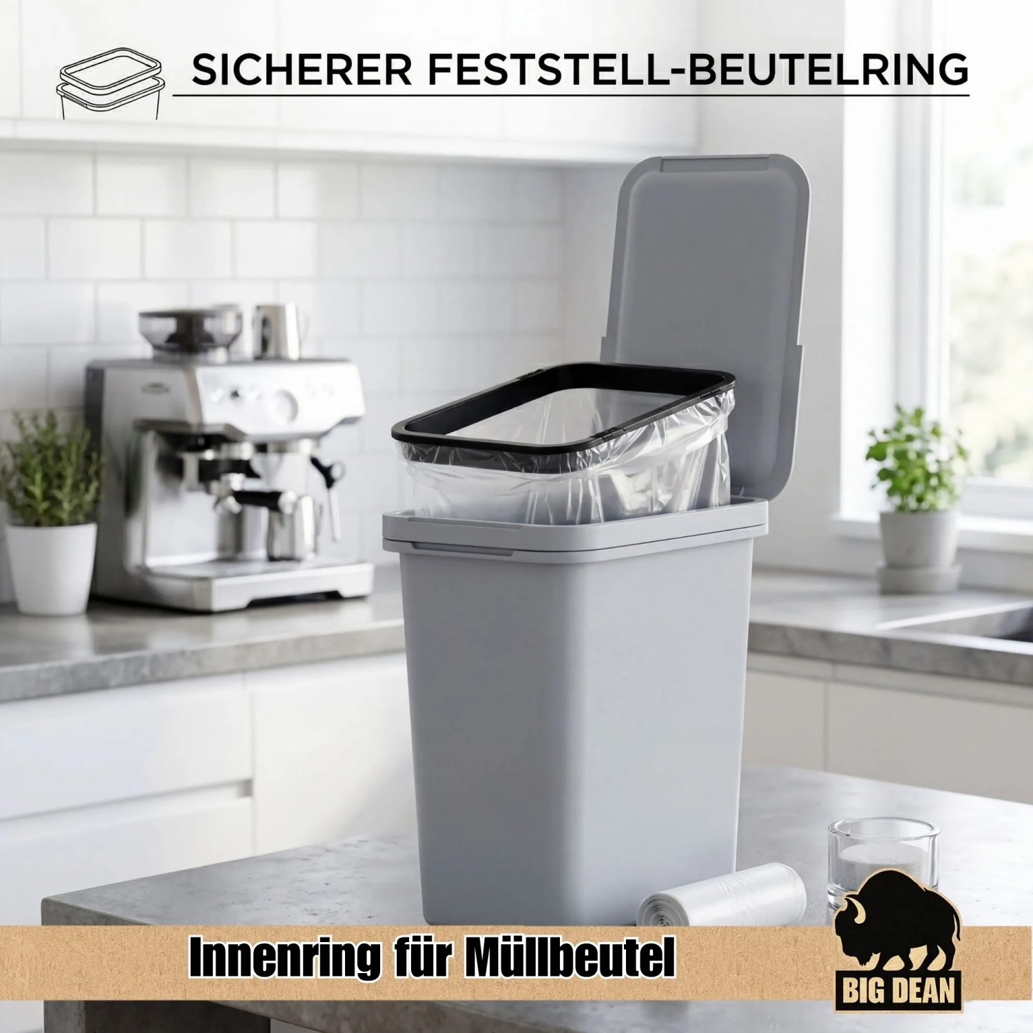 BigDean 2 Stück 12 Liter Mülleimer Grau mit Deckel Henkel und Mülltütenbefestitung kaufen bei OBI
