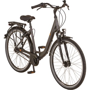 Anthrazitfarbenes Prophete Damen City-Fahrrad 28 Zoll mit 7-Gang Nabenschaltung.