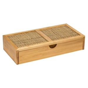 Braune Wenko Badbox Allegre mit Schublade aus Bambus und Rattan-Einsatz.