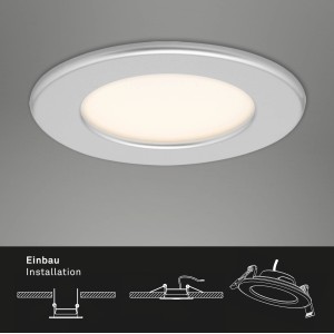 Brilo LED-Einbauleuchte Thin 3er-Set, chrom-matt, warmweißes Licht, inklusive Einbau-Skizze.