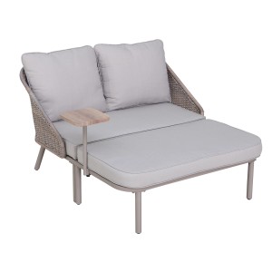 Graues Sunjoy Garten-Tagesbett Porto aus Stahl/Rattan mit Beistelltisch, 142x128 cm. Balkonmöbel.