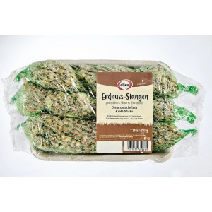 Elles Wildvogelfutter Erdnuss-Stangen, 3 Stück, im Netz verpackt.