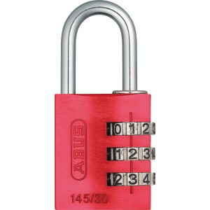 Rotes Abus 145/30 Zahlenschloss mit 3-stelligem Code für mehr Sicherheit.
