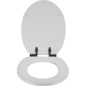 Weißer baliv WC-Sitz Coldai mit Absenkautomatik und MDF-Holzkern, geöffnet.