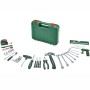 Bosch Werkzeugkoffer Advanced mit 64-teiligem Werkzeug-Set, inklusive Hammer, Schraubendreher, Zangen und Säge.