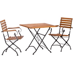 Acamp Gartenmöbel-Set Lindau: 2 Sessel, 1 Tisch (80x80cm), Teakholz mit schwarzem Gestell.