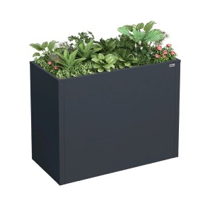 Anthrazitfarbenes Weka Metall-Hochbeet Gary M, 100x50x77 cm, bepflanzt mit diversen Pflanzen.