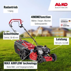 Al-Ko Premium 524 SP-B Benzin Rasenmäher mit Radantrieb und 4-in-1 Funktion.