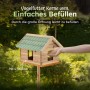 Moorland Vogelhaus aus Holz mit grünem Dach und Futter in der Hand, 42x33x130cm.