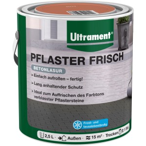 Ultrament Betonlasur Pflaster Frisch Rot, 2,5 l Dose. Fußbodenfarbe zur Auffrischung von Beton- und Pflastersteinen.