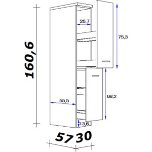 Maßzeichnung Flex-Well Exclusiv Demi-Apothekerschrank Vintea, 30cm, Magnolie/Eiche, mit Maßen.