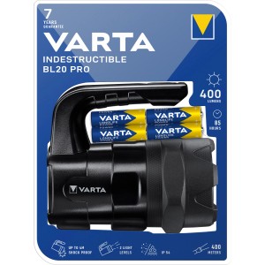 Varta Indestructible BL20 Pro LED-Taschenlampe mit Batterien, robust und leistungsstark.